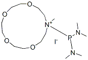 bis(dimethylamino)-methyl-(1,4,7,10-tetraoxa-13-azacyclopentadec-13-yl )phosphanium iodide Struktur