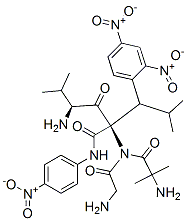 2,4-dinitrophenyl-valyl-2-aminoisobutyryl-glycyl-leucyl-4-nitroanilide Struktur