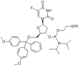 5'-O-(4,4'-DIMETHOXYTRITYL)-5-FLUORODEOXYURIDINE-3'-(2-CYANOETHYL-N,N-DIISOPROPYL)PHOSPHORAMIDITE Struktur