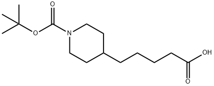 4-(4-Carboxy-butyl)-piperidine-1-carboxylic acid tert-butyl ester Struktur