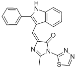 4H-Imidazol-4-one, 3,5-dihydro-2-methyl-5-((2-phenyl-1H-indol-3-yl)met hylene)-3-(1,3,4-thiadiazol-2-yl)- Struktur