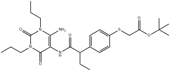 Acetic  acid,  [[4-[1-[[(6-amino-1,2,3,4-tetrahydro-2,4-dioxo-1,3-dipropyl-5-pyrimidinyl)amino]carbonyl]propyl]phenyl]thio]-,  1,1-dimethylethyl  ester  (9CI) Struktur