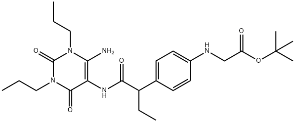 Glycine,  N-[4-[1-[[(6-amino-1,2,3,4-tetrahydro-2,4-dioxo-1,3-dipropyl-5-pyrimidinyl)amino]carbonyl]propyl]phenyl]-,  1,1-dimethylethyl  ester Struktur