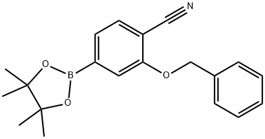 2-(Benzyloxy)-4-(tetramethyl-1,3,2-dioxaborolan-2-yl)benzonitrile Struktur