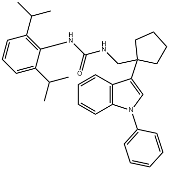 N(sup 1)-(2,6-diisopropylphenyl)-N(sup 2)-(1-(1-phenyl-3-indolyl)cyclo pentylmethyl)urea Struktur