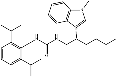 (+)-N(sup 1)-(2,6-Diisopropylphenyl)-N(sup 2)-(2-(1-methyl-3-indolyl)h exyl)urea Struktur