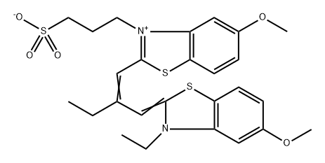 2-[2-[(3-ethyl-5-methoxybenzothiazol-2(3H)-ylidene)methyl]but-1-enyl]-5-methoxy-3-(3-sulphonatopropyl)benzothiazolium Struktur