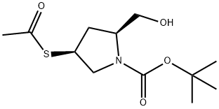 1-Pyrrolidinecarboxylic acid, 4-(acetylthio)-2-(hydroxymethyl)-, 1,1-dimethylethyl ester, (2S,4S)- Struktur