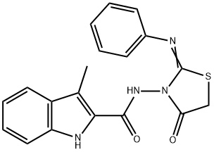 3-methyl-N-(4-oxo-2-phenylimino-thiazolidin-3-yl)-1H-indole-2-carboxam ide Struktur