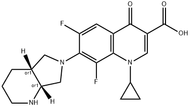 1-cyclopropyl-6,8-difluoro-4-oxo-7-((4aR,7aR)-tetrahydro-1H-pyrrolo[3,4-b]pyridin-6(2H,7H,7aH)-yl)-1,4-dihydroquinoline-3-carboxylic acid Struktur