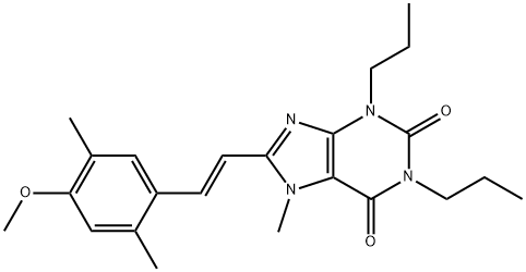 8-[(E)-2-(4-methoxy-2,5-dimethyl-phenyl)ethenyl]-7-methyl-1,3-dipropyl -purine-2,6-dione Struktur