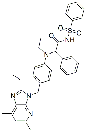 3-((4-(N-(((phenylsulfonyl)carbamoyl)phenylmethyl)-N-ethylamino)phenyl)methyl)-5,7-dimethyl-2-ethyl-3H-imidazo(4,5-b)pyridine Struktur