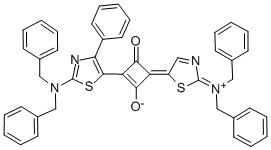 1-(2-Dibenzylamino-4-phenyl-thiazol-5-yl)-3-(2,5-dihydro-2-dibenzylimmonium-4-phenyl-thiazol-5-ylidene)-2-oxo-cyclobuten-4-olate Struktur