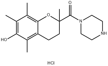 2,5,7,8-Tetramethyl-2-(piperazine-1-carbonyl)-3,4-dihydro-2H-1-benzopyran-6-ol hydrochloride Struktur