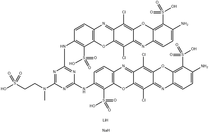 3,3′-[[6-Methyl(2-sulfoethyl)amino]-1,3,5-tri- azine-2,4-diyl]diimino]bis[10-amino-6,13- dichloro-4,11-triphenodioxazinedisulfonic acid, lithium sodium salt Struktur