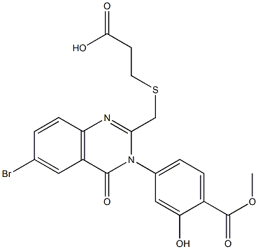 3-[[6-bromo-3-(3-hydroxy-4-methoxycarbonyl-phenyl)-4-oxo-quinazolin-2- yl]methylsulfanyl]propanoic acid Struktur