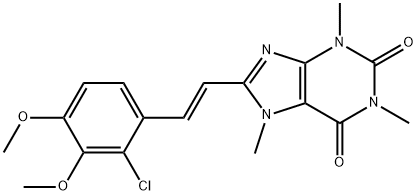 1H-Purine-2,6-dione, 3,7-dihydro-8-(2-(2-chloro-3,4-dimethoxyphenyl)et henyl)-1,3,7-trimethyl-,(E)- Struktur