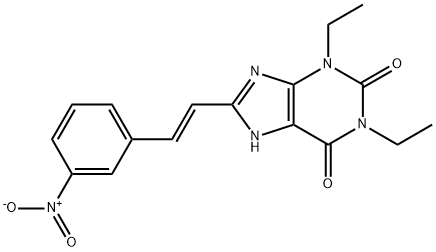 1H-Purine-2,6-dione, 3,7-dihydro-1,3-diethyl-8-(2-(3-nitrophenyl)ethen yl)-, (E)- Struktur