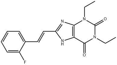 1H-Purine-2,6-dione, 3,7-dihydro-1,3-diethyl-8-(2-(2-fluorophenyl)ethe nyl)-, (E)- Struktur