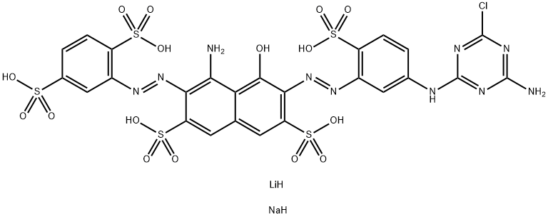 2,7-Naphthalenedisulfonic acid, 4-amino-6-5-(4-amino-6-chloro-1,3,5-triazin-2-yl)amino-2-sulfophenylazo-3-(2,5-disulfophenyl)azo-5-hydroxy-, lithium sodium salt Struktur