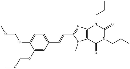 1H-Purine-2,6-dione, 3,7-dihydro-8-(2-(3,4-bis(methoxymethoxy)phenyl)e thenyl)-1,3-dipropyl-7-methyl-, (E)- Struktur