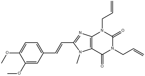 1H-Purine-2,6-dione, 3,7-dihydro-8-(2-(3,4-dimethoxyphenyl)ethenyl)-1, 3-di-2-propenyl-7-methyl-, (E)- Struktur