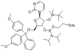 2'-O-T-BUTYLDIMETHYLSILYL-3'-O-[(DIISOPROPYLAMINO)(2-CYANOETHOXY)PHOSPHINO]-5'-O-(4,4'-DIMETHOXYTRITYL)-2(1H)-PYRIMIDINONE-1-BETA-D-RIBOSIDE Struktur