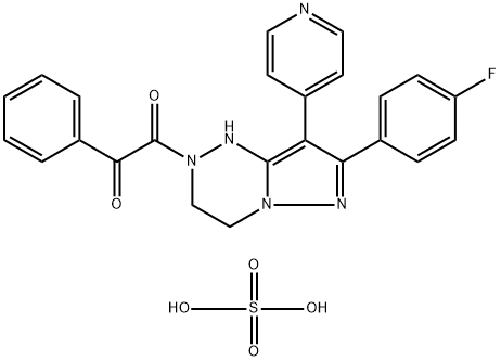 7-(4-FLUOROPHENYL)-1,2,3,4-TETRAHYDRO-2-(OXOPHENYLACETYL)-8-(4-PYRIDINYL)-PYRAZOLO[5,1-C][1,2,4]TRIAZINE SULFATE Struktur