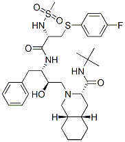 (3S,4aS,8aS)-2-[(2R,3S)-3-[[(2S)-3-(4-fluorophenyl)sulfanyl-2-methanes ulfonamido-propanoyl]amino]-2-hydroxy-4-phenyl-butyl]-N-tert-butyl-3,4 ,4a,5,6,7,8,8a-octahydro-1H-isoquinoline-3-carboxamide Struktur