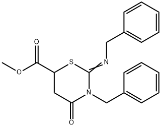 3-Benzyl-2-(benzylimino)tetrahydro-4-oxo-2H-1,3-thiazine-6-carboxylic acid methyl ester Struktur