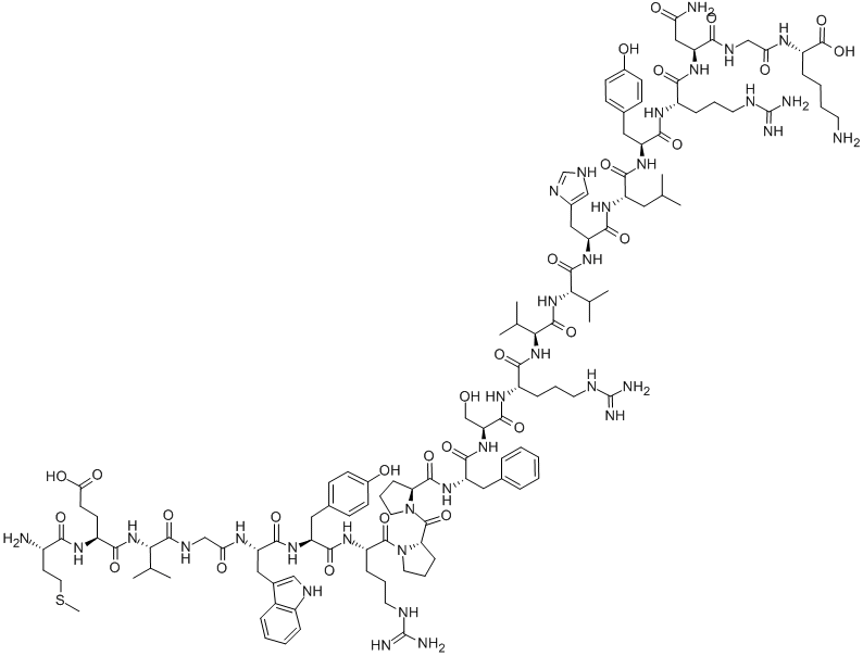 H-MET-GLU-VAL-GLY-TRP-TYR-ARG-PRO-PRO-PHE-SER-ARG-VAL-VAL-HIS-LEU-TYR-ARG-ASN-GLY-LYS-OH Struktur