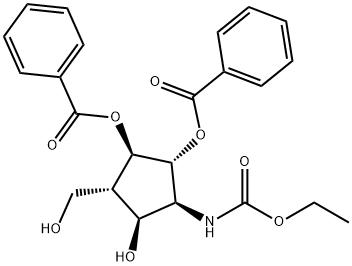 Carbamic acid, 2,3-bis(benzoyloxy)-5-hydroxy-4-(hydroxymethyl)cyclopentyl-, ethyl ester, 1S-(1.alpha.,2.beta.,3.alpha.,4.beta.,5.alpha.)- Struktur