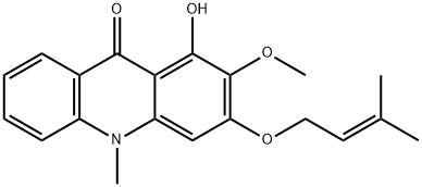 1-Hydroxy-2-methoxy-10-methyl-3-[(3-methyl-2-butenyl)oxy]acridin-9(10H)-one Struktur