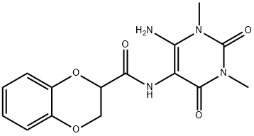 1,4-Benzodioxin-2-carboxamide,  N-(6-amino-1,2,3,4-tetrahydro-1,3-dimethyl-2,4-dioxo-5-pyrimidinyl)-2,3-dihydro- Struktur