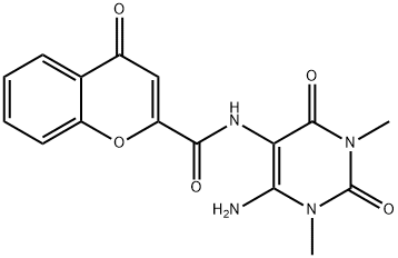 4H-1-Benzopyran-2-carboxamide,  N-(6-amino-1,2,3,4-tetrahydro-1,3-dimethyl-2,4-dioxo-5-pyrimidinyl)-4-oxo- Struktur