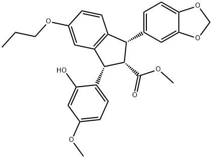 METHYL (1S,2S)-1-(1,3-BENZODIOXOL-5-YL)-3-(2-HYDROXY-4-METHOXYPHENYL)-5-PROPOXYINDANE-2-CARBOXYLATE Struktur