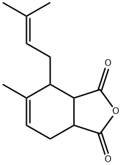 5-methyl-6-(3-methyl-2-butenyl)cyclohex-4-ene-1,2-dicarboxylic anhydride Struktur