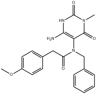 Benzeneacetamide,  N-(4-amino-1,2,3,6-tetrahydro-1-methyl-2,6-dioxo-5-pyrimidinyl)-4-methoxy-N-(phenylmethyl)- Struktur