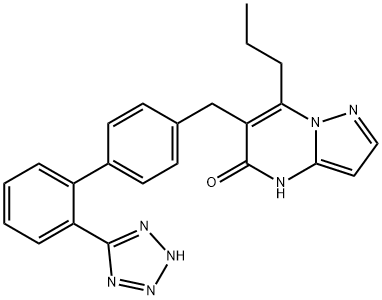 2-propyl-3-[[4-[2-(2H-tetrazol-5-yl)phenyl]phenyl]methyl]-1,5,9-triaza bicyclo[4.3.0]nona-2,5,7-trien-4-one Struktur