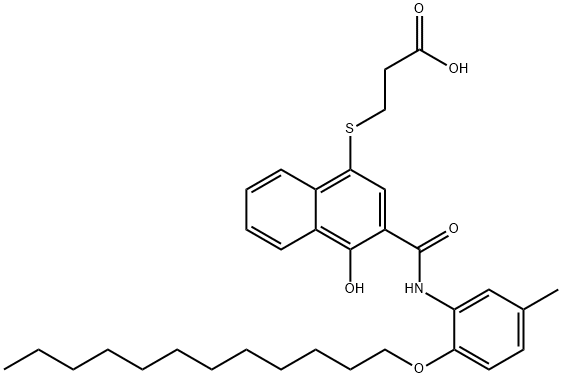 3-[3-(2-dodecyloxy-5-methylphenylcarbamoyl)-4-hydroxy-1-naphthylthio]propionic acid Struktur