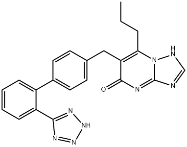 2-propyl-3-[[4-[2-(2H-tetrazol-5-yl)phenyl]phenyl]methyl]-1,5,7,9-tetr azabicyclo[4.3.0]nona-2,5,7-trien-4-one Struktur