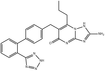 8-amino-2-propyl-3-[[4-[2-(2H-tetrazol-5-yl)phenyl]phenyl]methyl]-1,5, 7,9-tetrazabicyclo[4.3.0]nona-2,5,7-trien-4-one Struktur