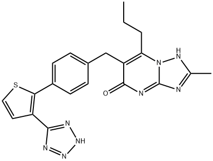 8-methyl-2-propyl-3-[[4-[3-(2H-tetrazol-5-yl)thiophen-2-yl]phenyl]meth yl]-1,5,7,9-tetrazabicyclo[4.3.0]nona-2,5,7-trien-4-one Struktur