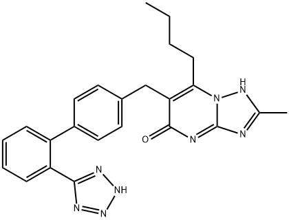 2-butyl-8-methyl-3-[[4-[2-(2H-tetrazol-5-yl)phenyl]phenyl]methyl]-1,5, 7,9-tetrazabicyclo[4.3.0]nona-2,5,7-trien-4-one Struktur