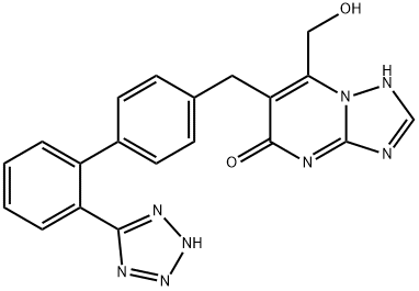 2-(hydroxymethyl)-3-[[4-[2-(2H-tetrazol-5-yl)phenyl]phenyl]methyl]-1,5 ,7,9-tetrazabicyclo[4.3.0]nona-2,5,7-trien-4-one Struktur