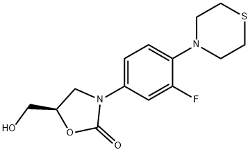 (R)-3-(3-FLUORO-4-THIOMORPHOLINOPHENYL)-5-(HYDROXYMETHYL)OXAZOLIDIN-2-ONE Struktur