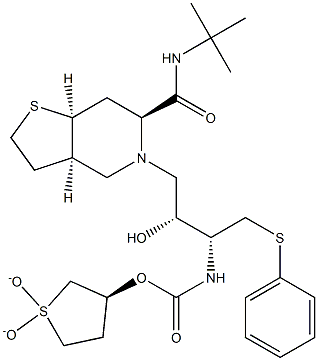 5-[3(R)-[[(1,1-Dioxotetrahydrothienyl-3(S)-oxy)carbonyl]amino]-4-(phen ylthio)-2(R)-hydroxybutyl]-N-(1,1-dimethylethyl)octahydrothieno[3,2-c] pyridine-6(R)-carboxamide Struktur