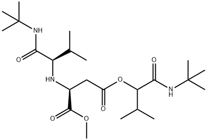 L-Aspartic acid, N-[1-[[(1,1-dimethylethyl)amino]carbonyl]-2-methylpropyl]-, 4-[1-[[(1,1-dimethylethyl)amino]carbonyl]-2-methylpropyl] 1-methyl ester, [S-(R*,S*)]- (9CI) Struktur