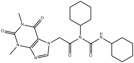 7H-Purine-7-acetamide, 1,2,3,6-tetrahydro-N-cyclohexyl-N-((cyclohexyla mino)carbonyl)-1,3-dimethyl-2,6-dioxo- Struktur