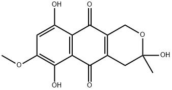 3,4-Dihydro-3,6,9-trihydroxy-7-methoxy-3-methyl-1H-naphtho[2,3-c]pyran-5,10-dione Struktur